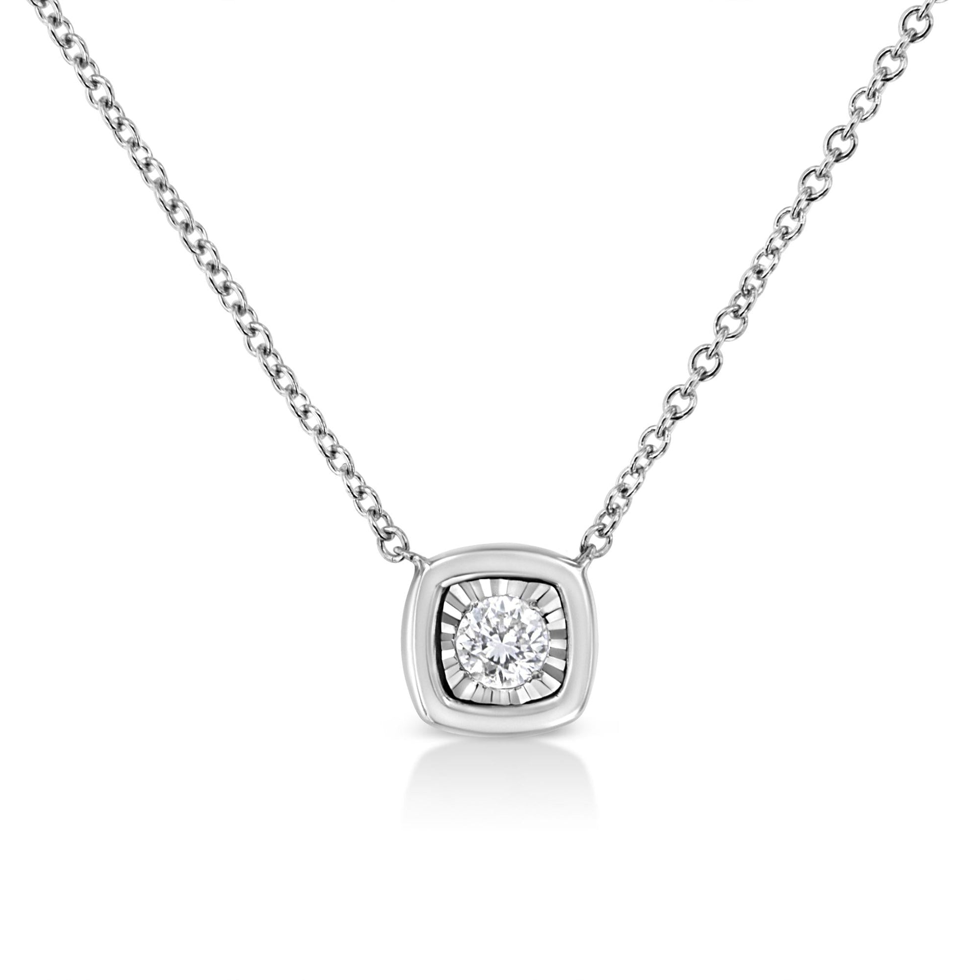 10K White Gold 1/10 Cttw Miracle Set Round-Cut Diamond 18’’ Pendant