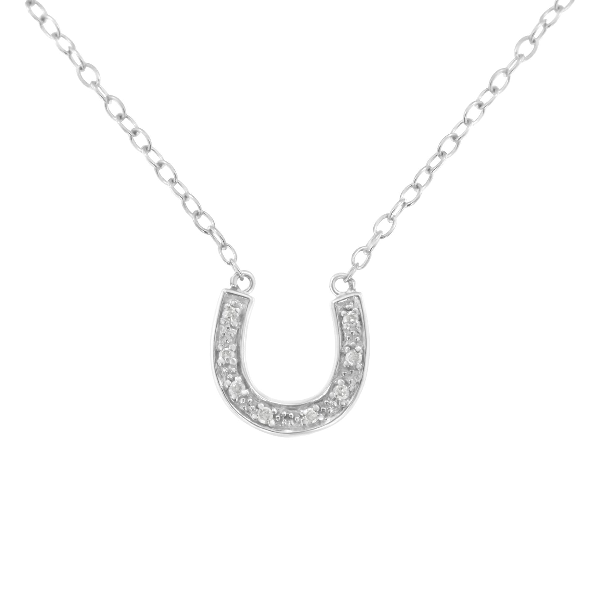 .925 Sterling Silver Diamond Accent Horseshoe U Shape 18’’ Pendant Necklace