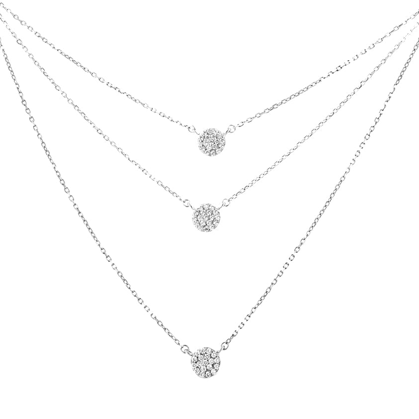 .925 Sterling Silver 1/2 Cttw Round Diamond Medallion Multi-Strand Tri Pendant