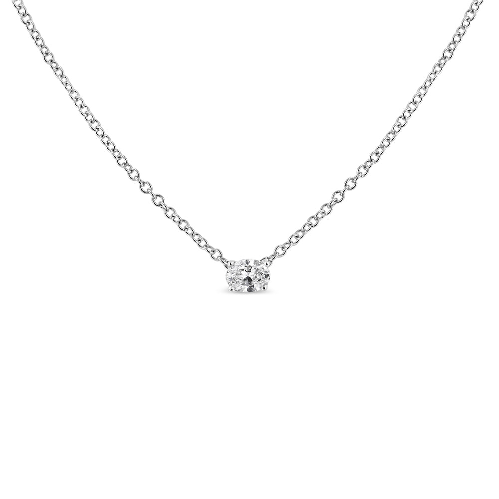 14K White Gold Lab Grown Oval Solitaire Diamond East West 18’’ Pendant