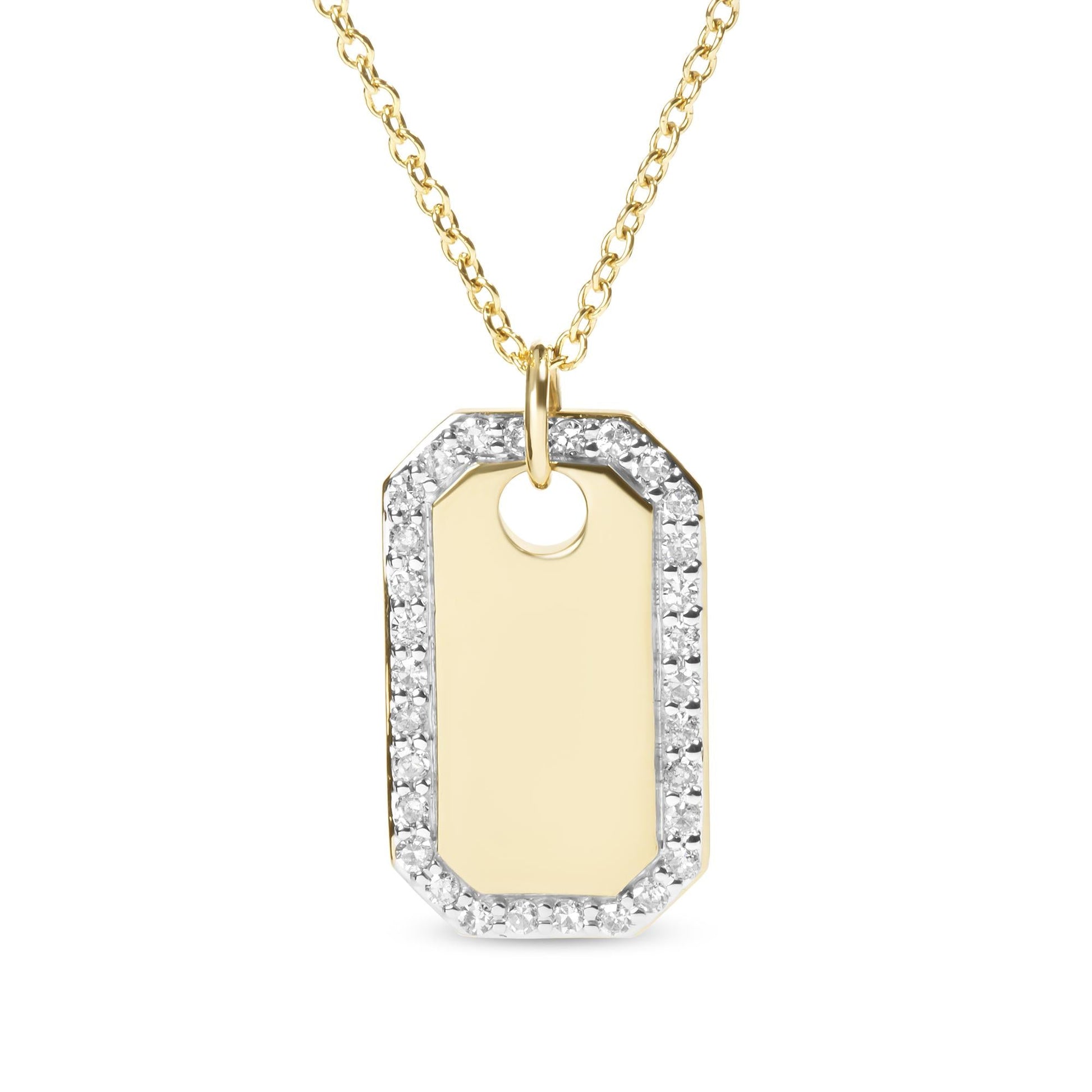 14K Yellow Gold 1/4 Cttw Diamond Halo Octagonal Dog Tag Pendant 18’’