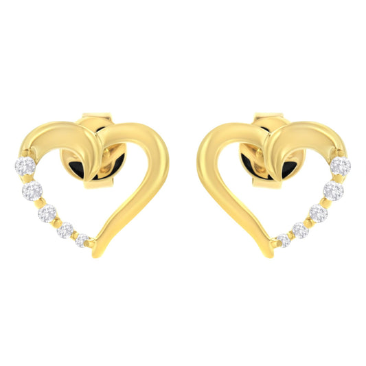 14KT Yellow Gold 1/8 cttw Diamond Journey Heart Earrings (K-L I1-I2)