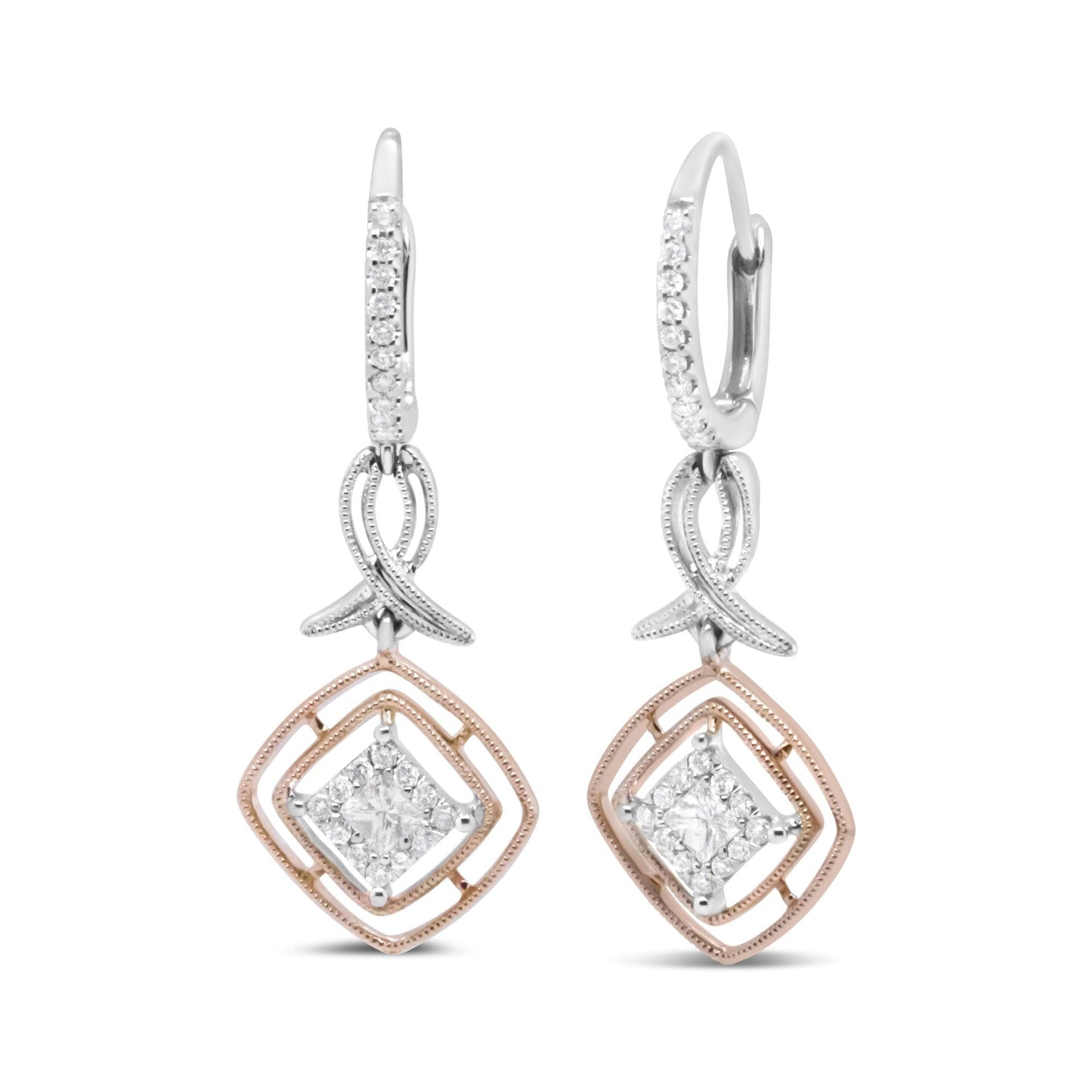 14K White and Rose Gold 1/2 Cttw Round and Princess-Cut Diamond Openwork