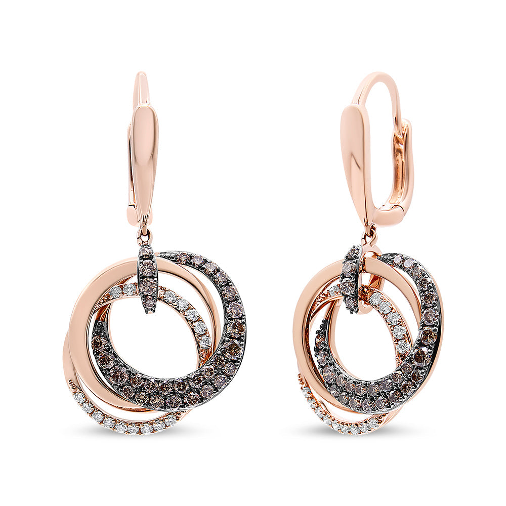 14K Rose Gold 1.00 Cttw White and Brown Diamond Intertwining Hoops and Circle