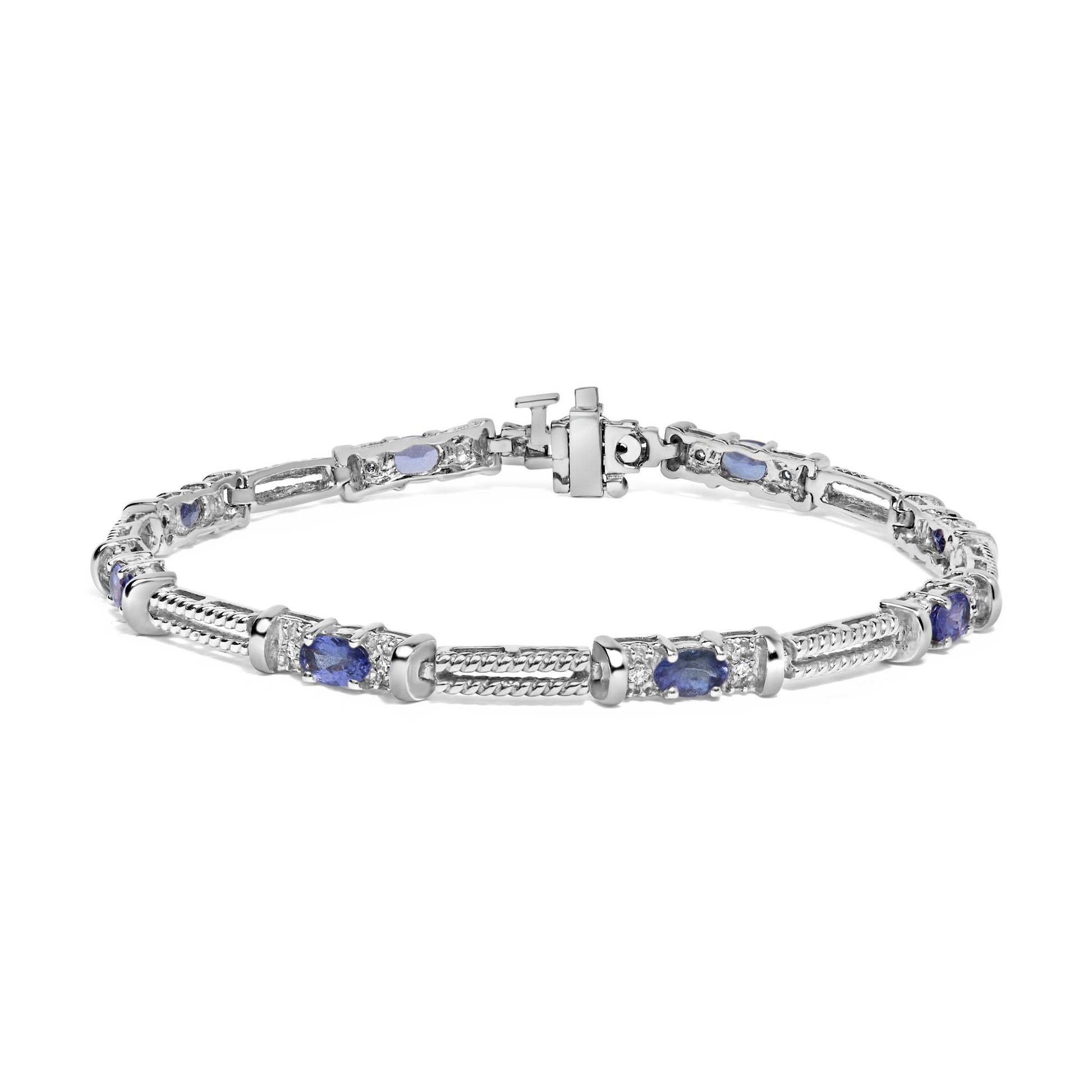 14K White Gold Blue Purple Tanzanite and Diamond Accent Cord Style Link