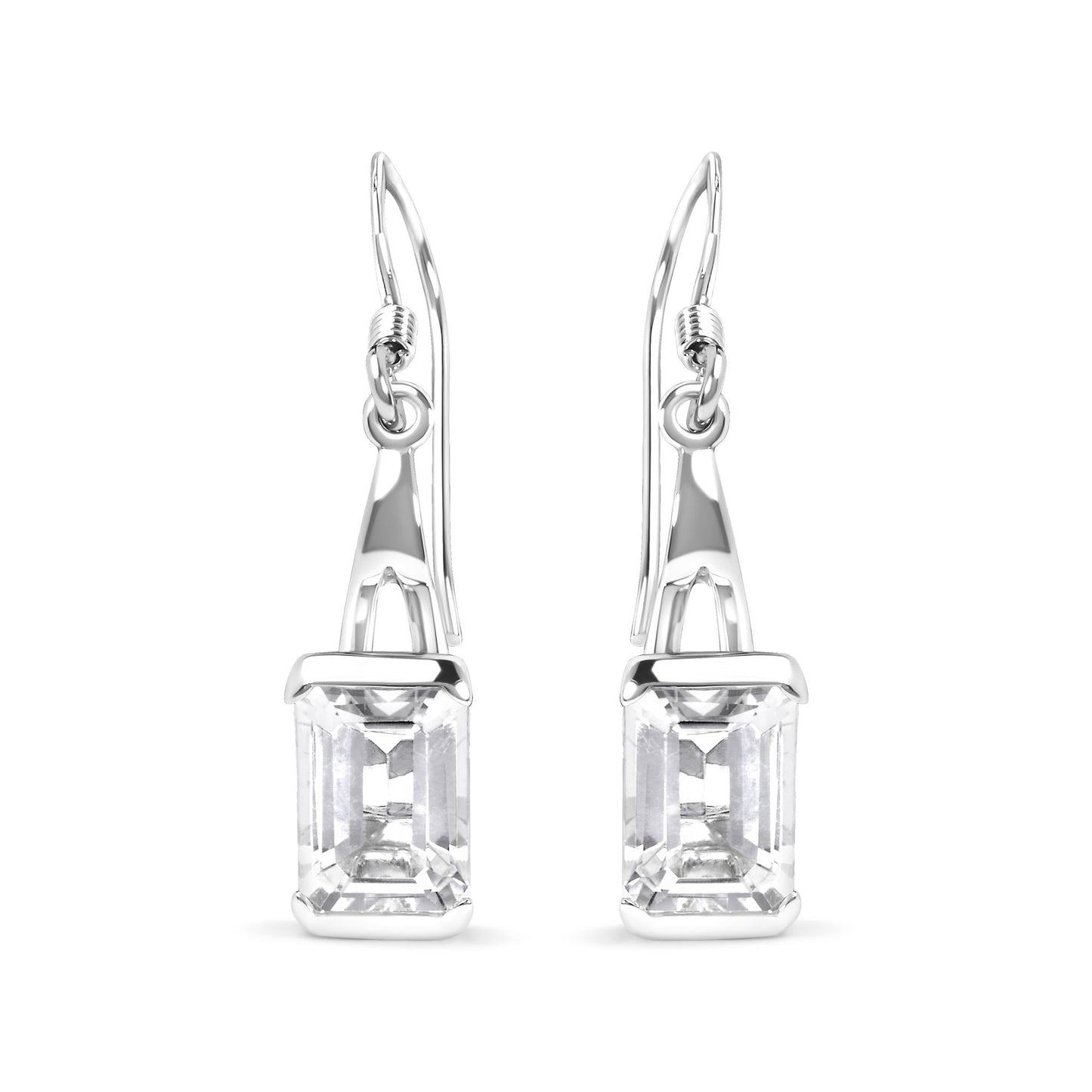 .925 Sterling Silver 3.0 Cttw Emerald Cut White Topaz Solitaire Dangle Earring