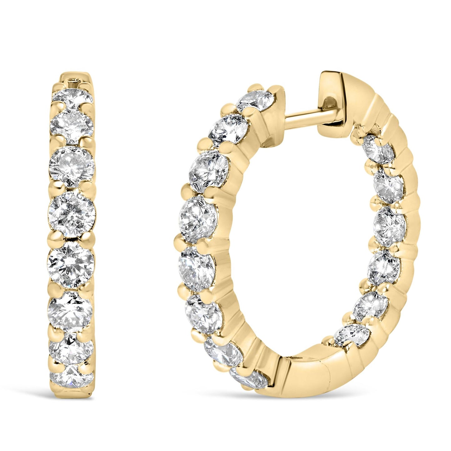 14K Gold Shared Prong Set Diamond Inside Out Hoop Earrings (G-H Color SI2-I1