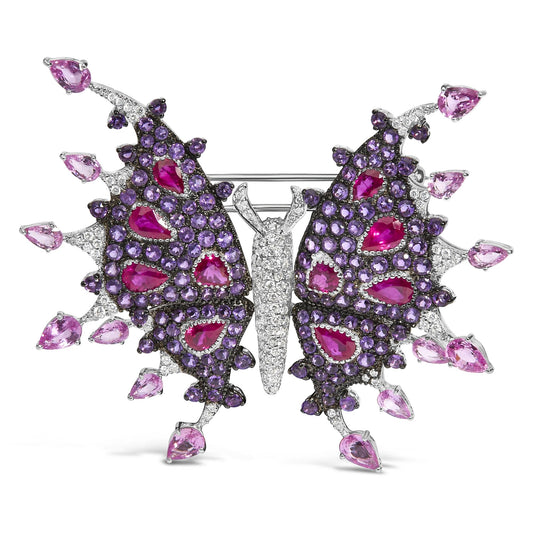 18K White Gold 1.00 Cttw Diamond Ruby Sapphire and Amethyst Mixed Gemstone