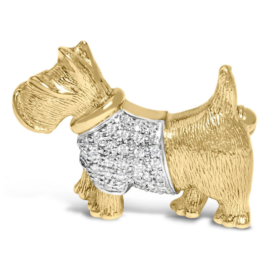 18K Yellow Gold1/3 Cttw Diamond Scottish Terrier Brooch Pin and Pendant