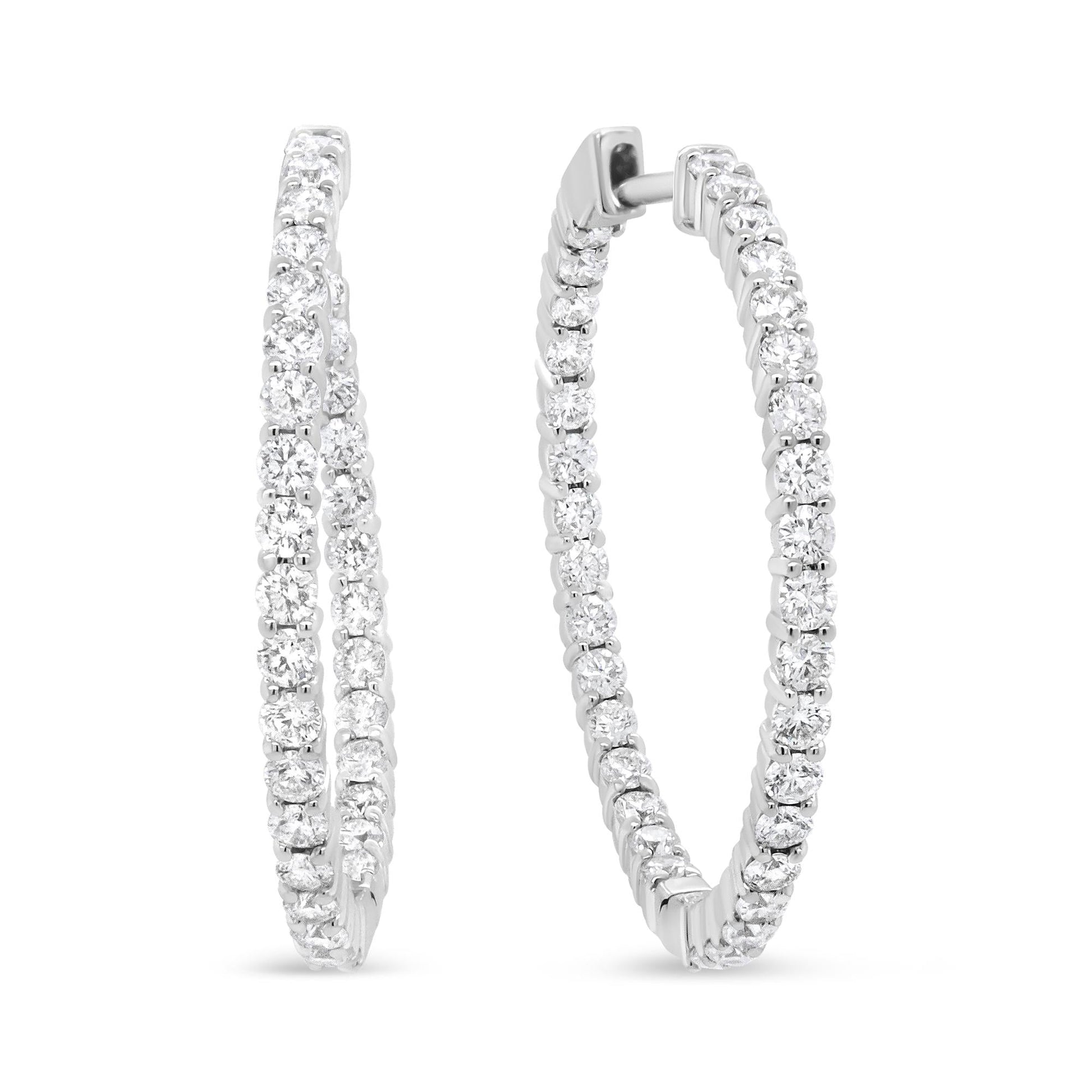 18K White Gold 3 5/8 Cttw Round Diamond Curved Inside-Outside Hoop Earrings