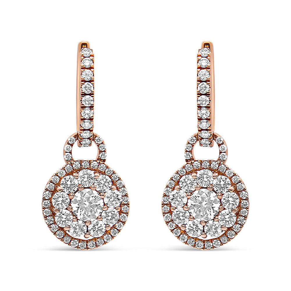 18K Rose Gold 1 1/2 Cttw Round Shaped Diamond Composite Drop and Dangle