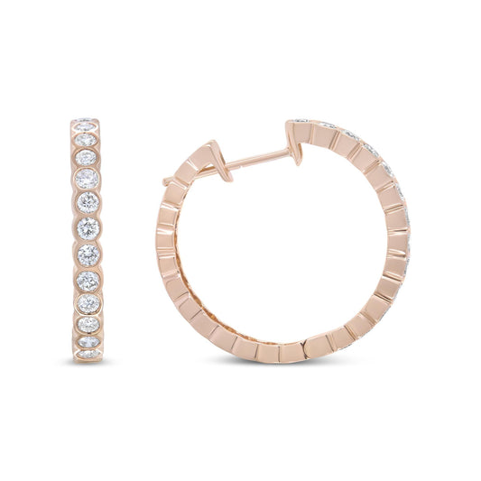 18K Rose Gold 1 Cttw Round Bezel-Set Diamond Hoop Earrings (F-G Color VS1-VS2