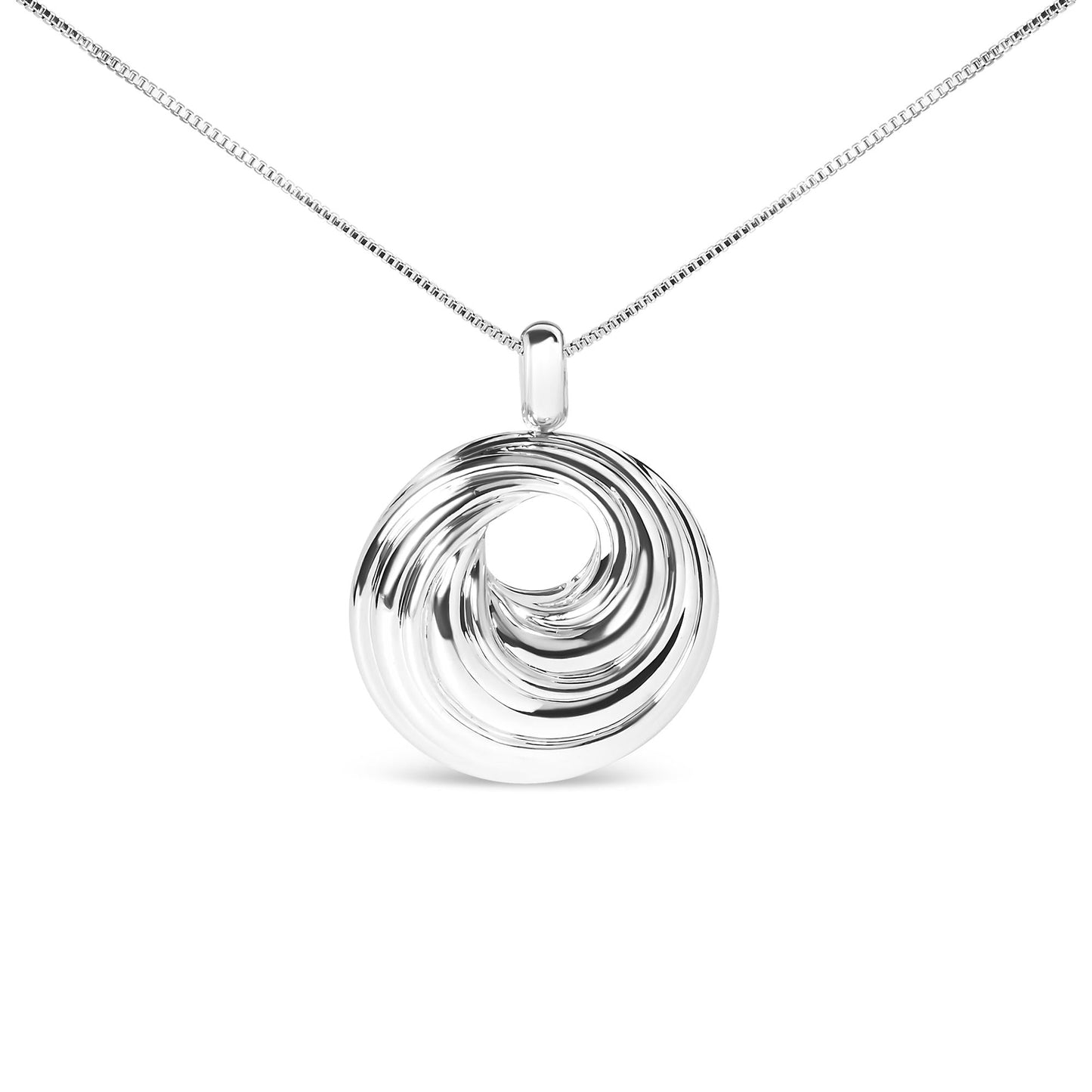 .925 Sterling Silver Endless Wave Swirl Statement Medallion 18’’ Pendant