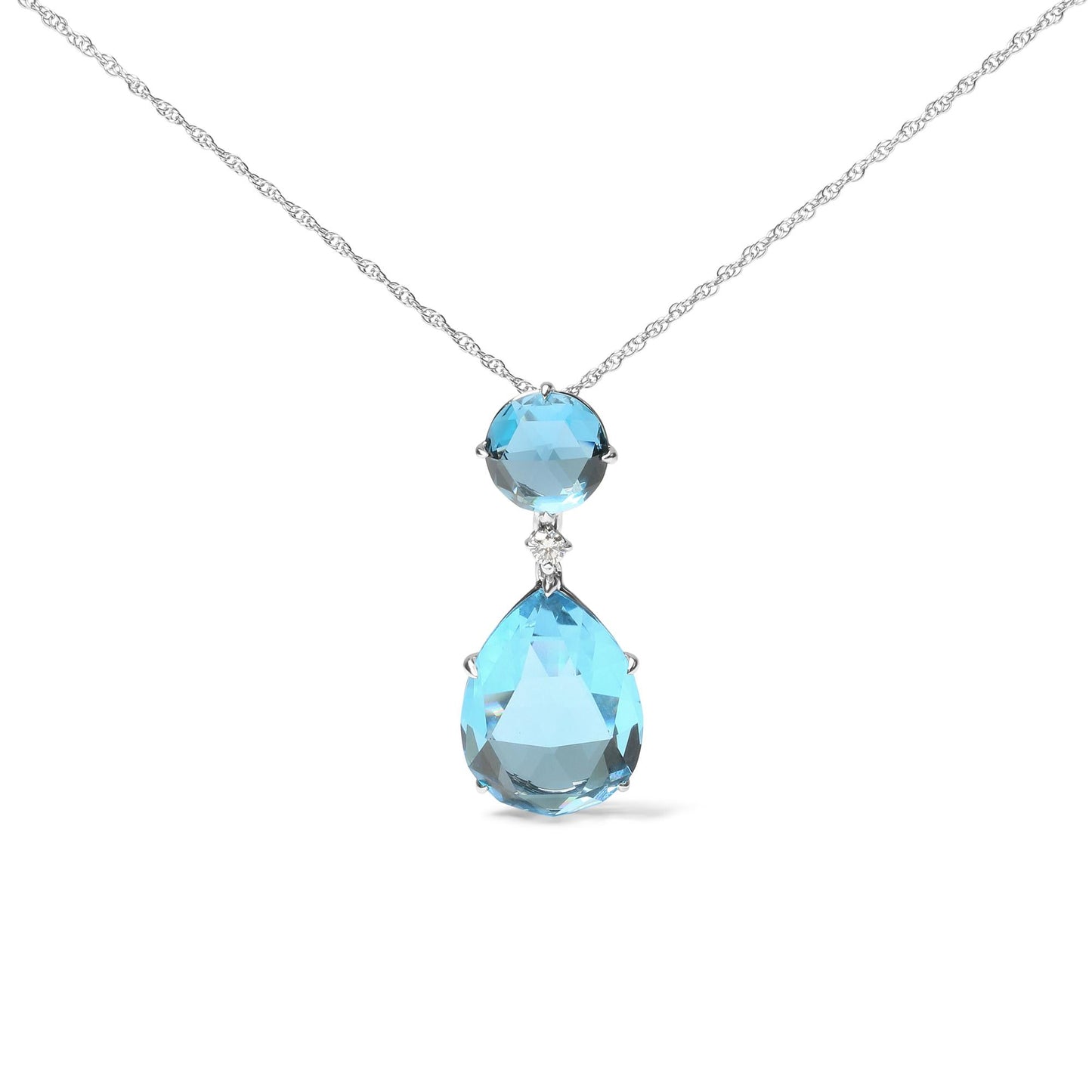 18K White Gold Diamond Accent and Round London Blue Topaz and Pear Cut Sky Blue