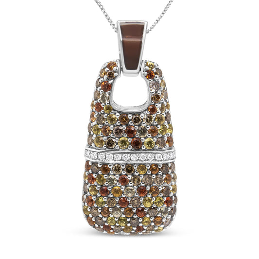 .925 Sterling Silver Brown Enamel 1 Cttw White and Brown Diamonds and 1.5mm