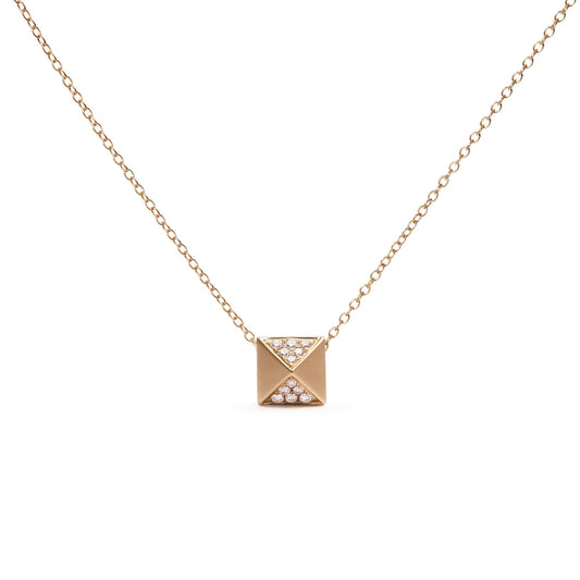 14K Yellow Gold 1/4 Cttw Diamond Matte Finished Pyramid Pendant Necklace (G-H