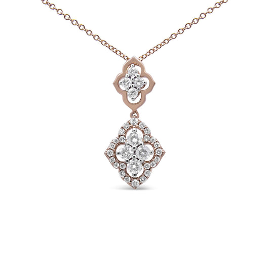 14K Rose Gold 3/4 Cttw Round Diamond Double Quatrefoil Pendant 18’’