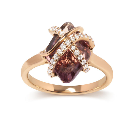 14K Rose Gold 1/5 Cttw Diamond Wrapped 15x15 MM Purple Amethyst Cocktail Ring