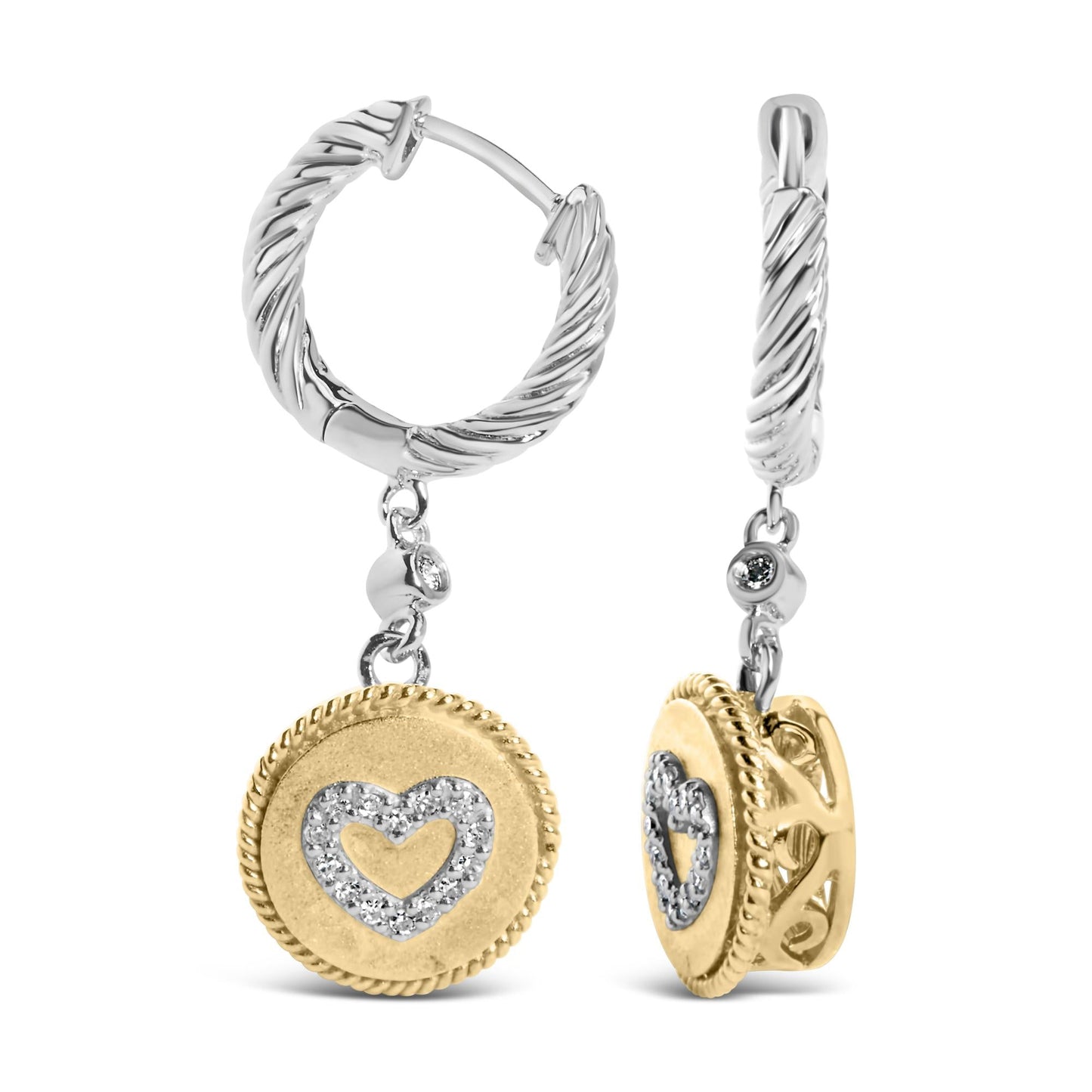 18K Yellow Gold Plated.925 Sterling Silver 1/8 Cttw Diamond Heart Medallion