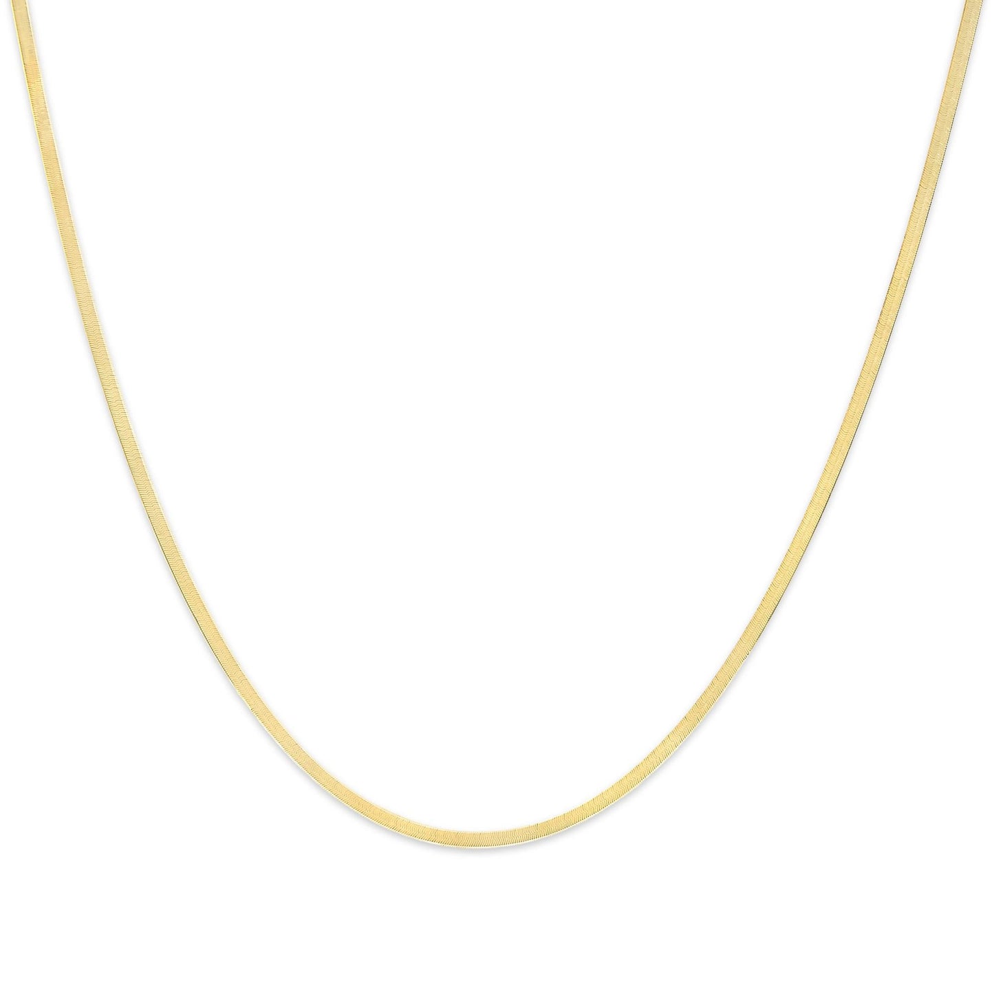 Unisex Solid 14K Gold 2.8mm Imperial Herringbone Chain Necklace - Yellow / 18