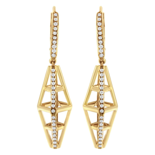 14K Yellow Gold 5/8 Cttw Diamond Geometrical Pillar Drop and Dangle Earrings