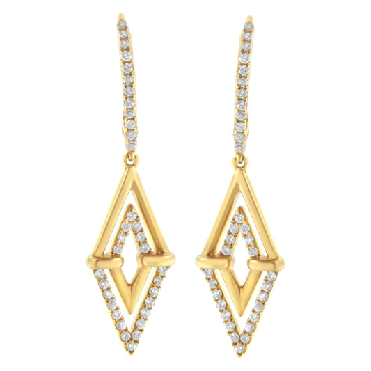 14K Yellow Gold 3/8 Cttw Double Triangle Drop and Dangle Diamond Earrings (G-H