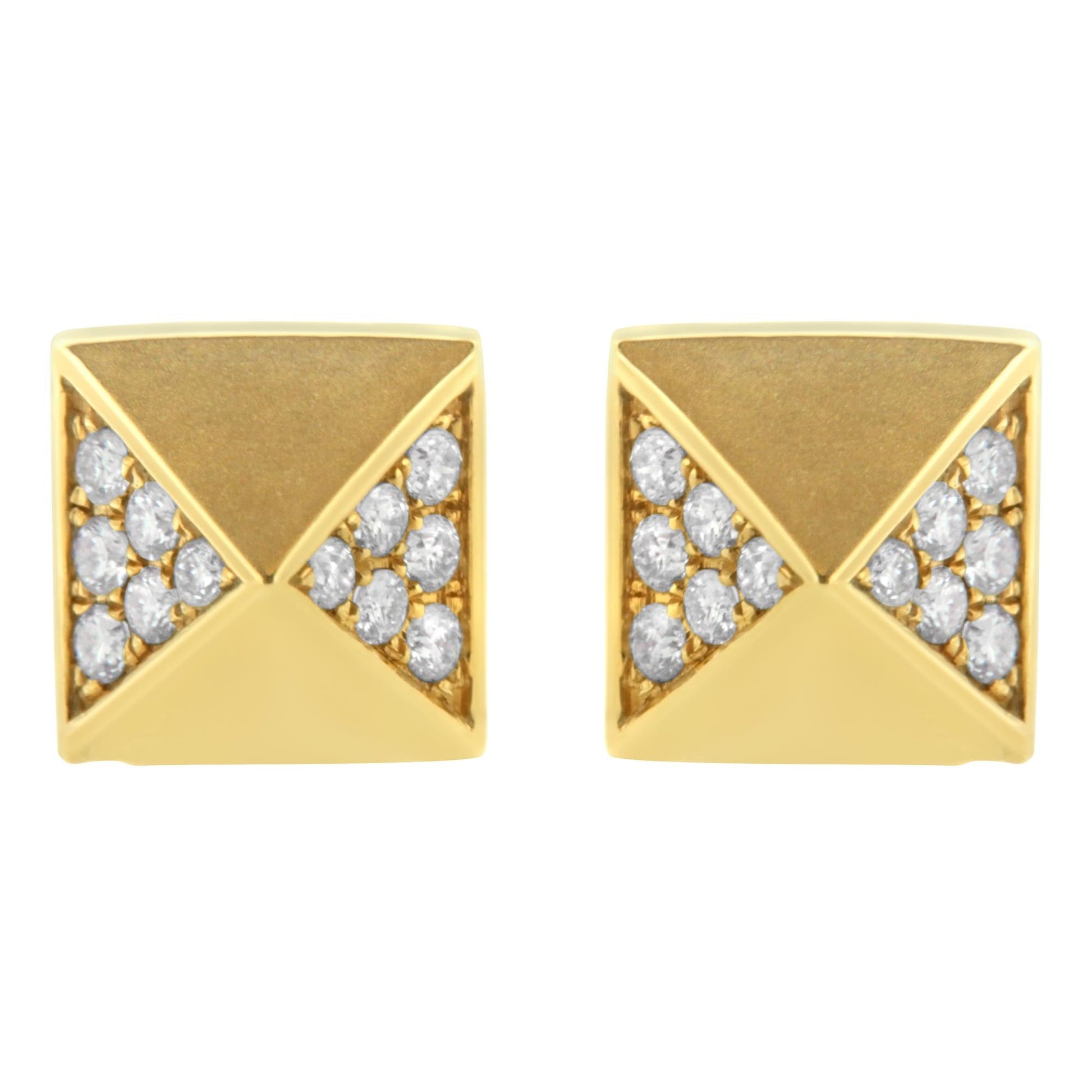 14K Yellow Gold 1/4 Cttw Diamond Pyramid Stud Earring (G-H Color SI1-SI2