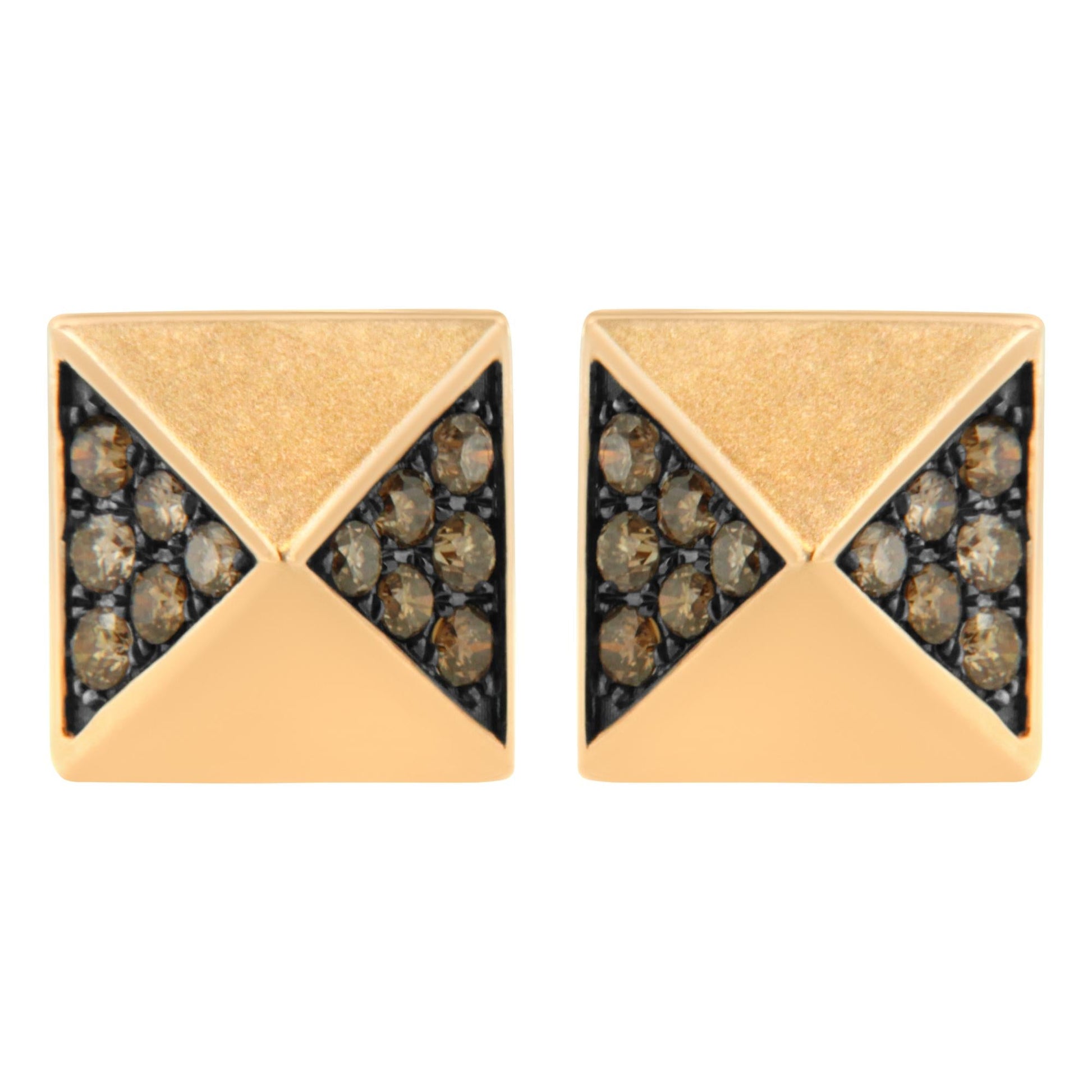 14K Rose Gold 1/4 Cttw Brown Diamond Pyramid Stud Earring (Brown Color SI1-SI2