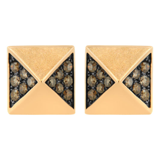 14K Rose Gold 1/4 Cttw Brown Diamond Pyramid Stud Earring (Brown Color SI1-SI2