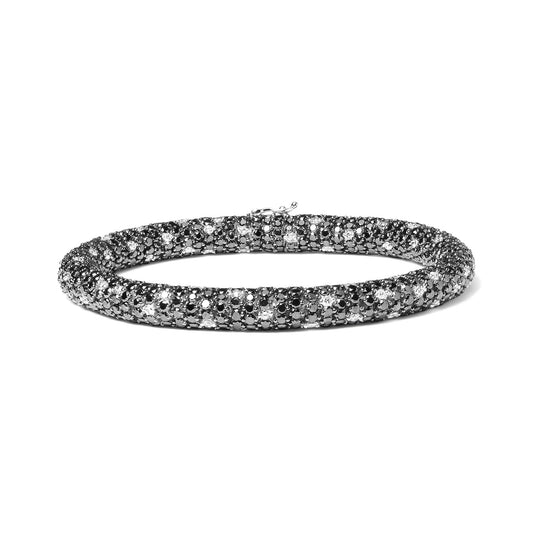 18K White Gold 20.0 Cttw Black and White Pave Set Diamond Eternity Snake Skin