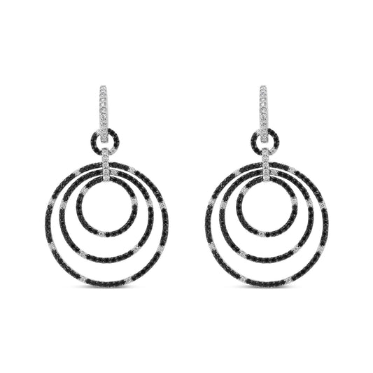 18K White Gold Round 2 1/3 Cttw Black and White Diamond Graduated Hoop Dangle