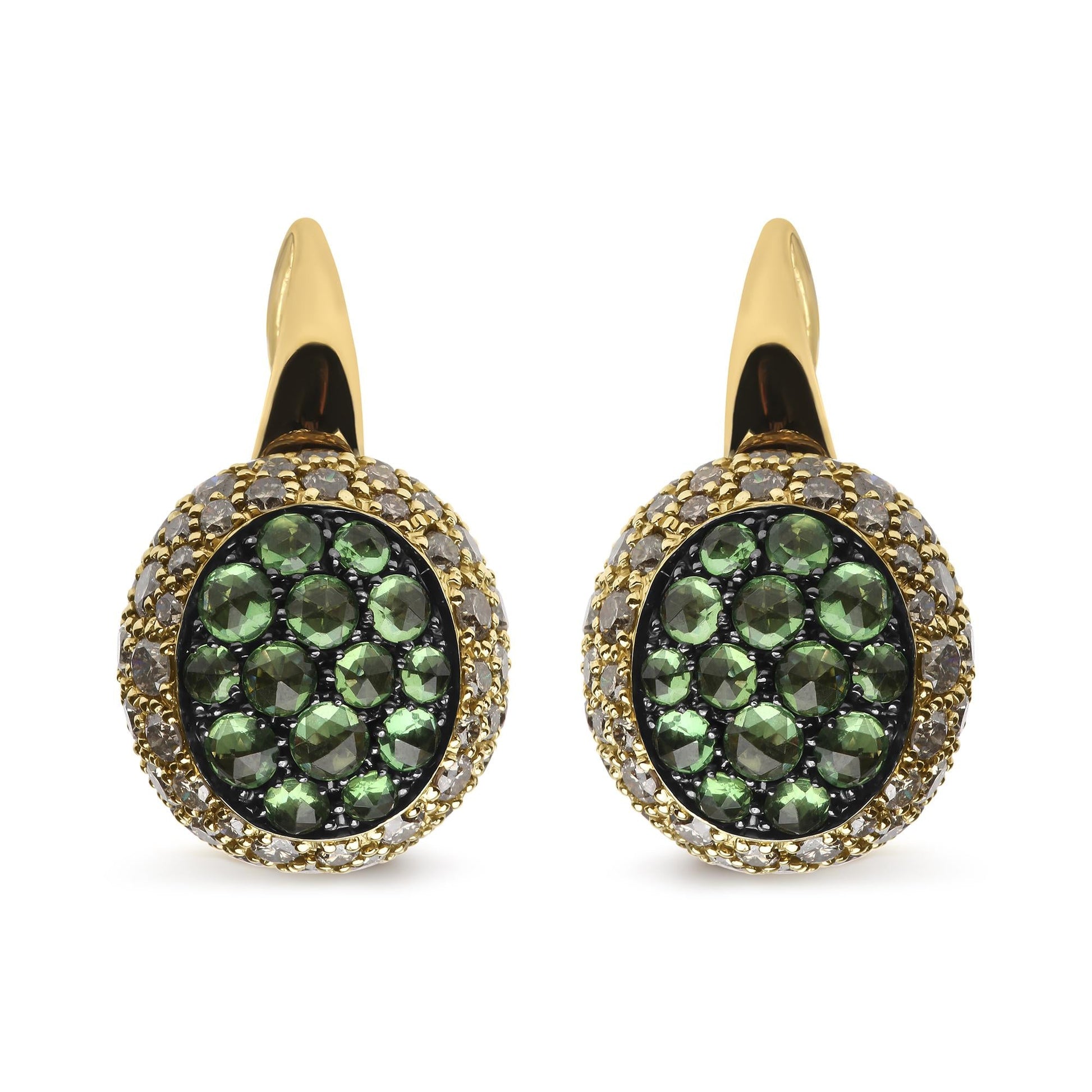 18K Yellow Gold 3 1/2 Cttw Diamond and Round Green Tsavorite Gemstone Round