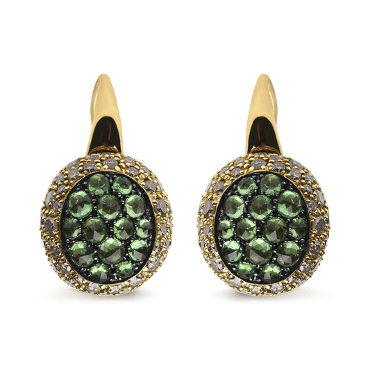 18K Yellow Gold 3 1/2 Cttw Diamond and Round Green Tsavorite Gemstone Round