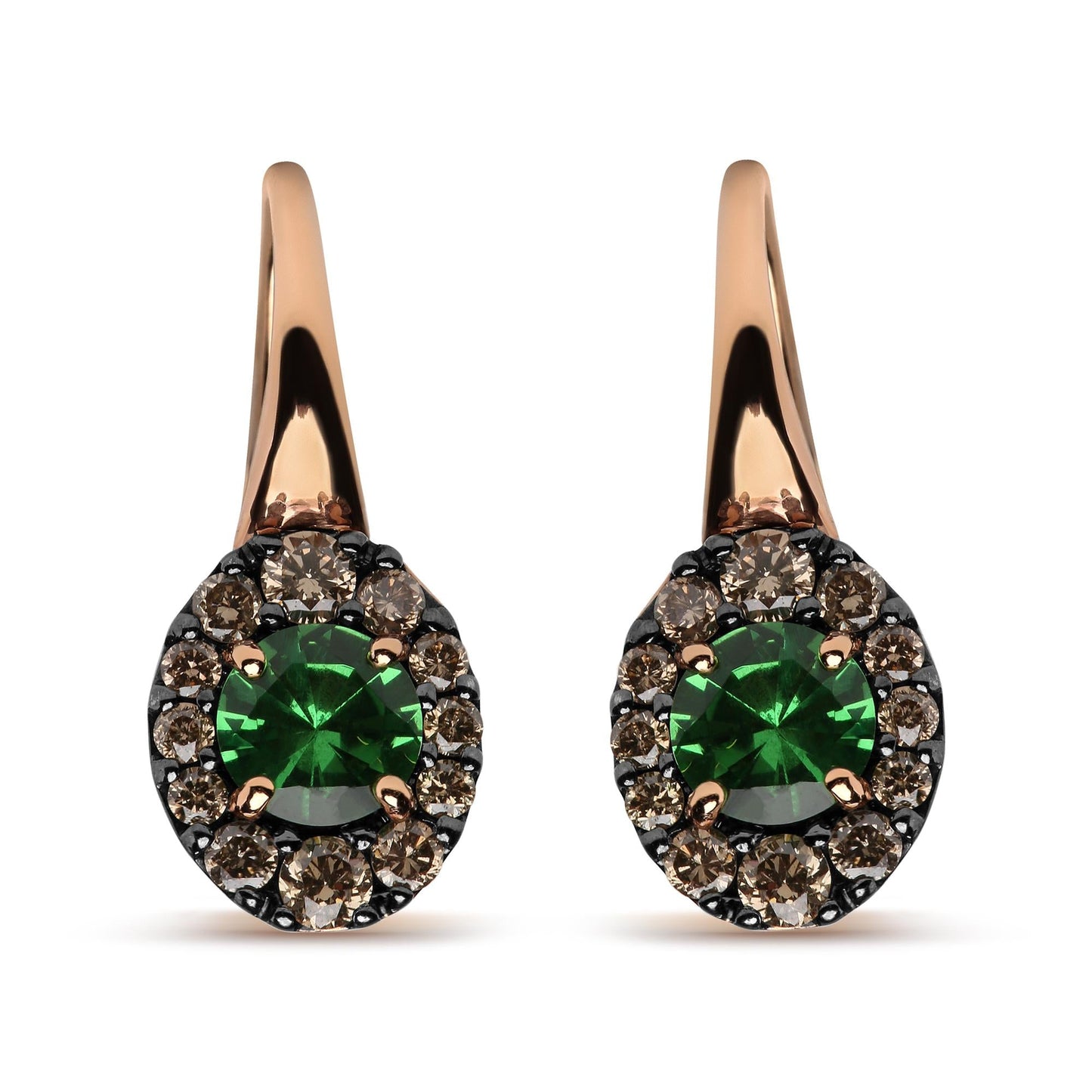 18K Rose and White Gold 3/8 Cttw Round Brown Diamonds and Round Green Tsavorite