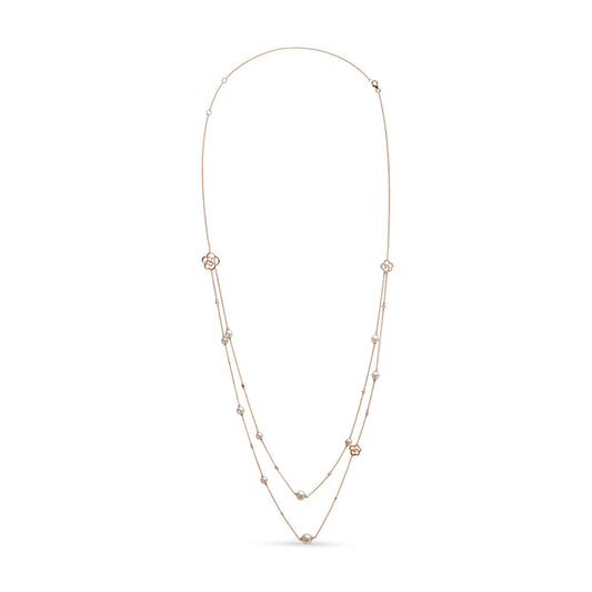 18K Rose Gold 1/2 Cttw Diamond and Freshwater Pearl Double Strand Station