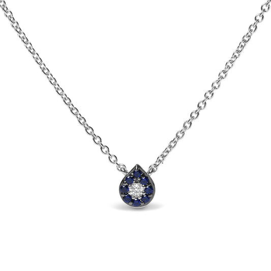 18K White Gold Diamond Accent and 1mm Round Blue Sapphire Gemstone Halo