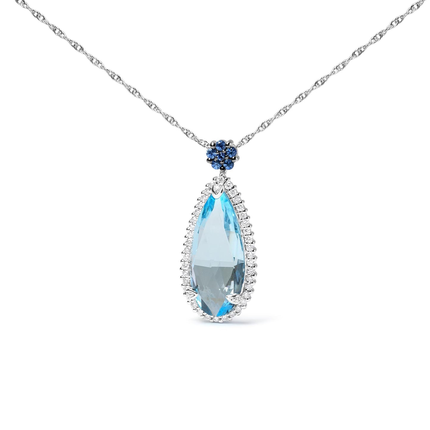 18K White Gold 3/8 Cttw Pave Set Diamond and Sky Blue Topaz and Blue Sapphire