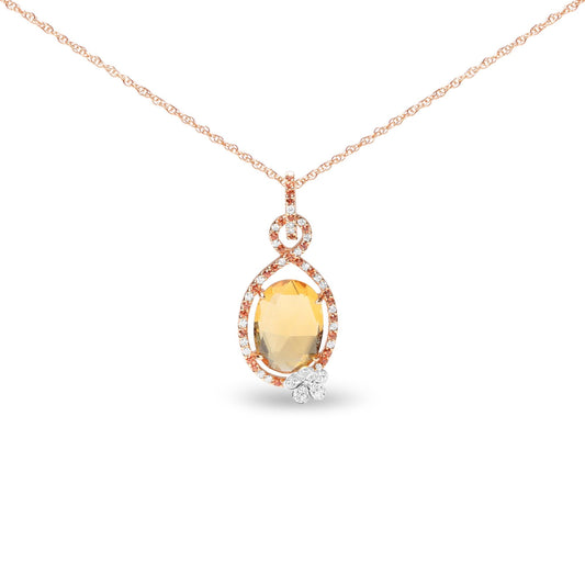 18K Rose Gold 1/5 Cttw Diamond and Oval Yellow Citrine and Round Orange