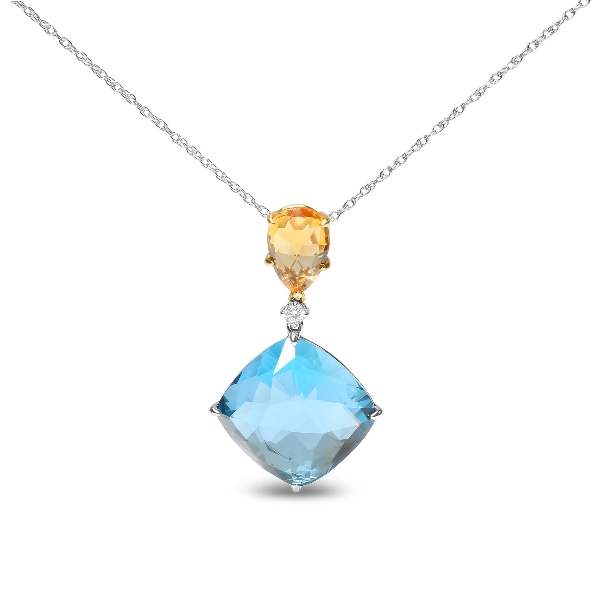 18K White and Yellow Gold Diamond Accent and Yellow Citrine and Sky Blue Topaz