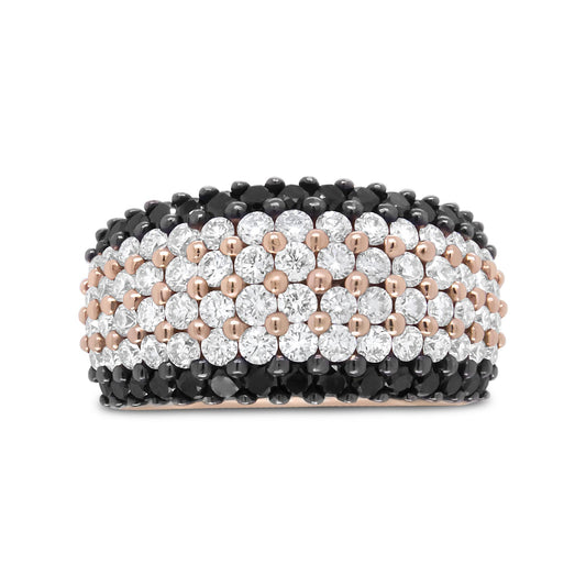 18K Rose Gold 2 1/5 Cttw Black and White Diamond 6 Row Band Ring (F-G and Black