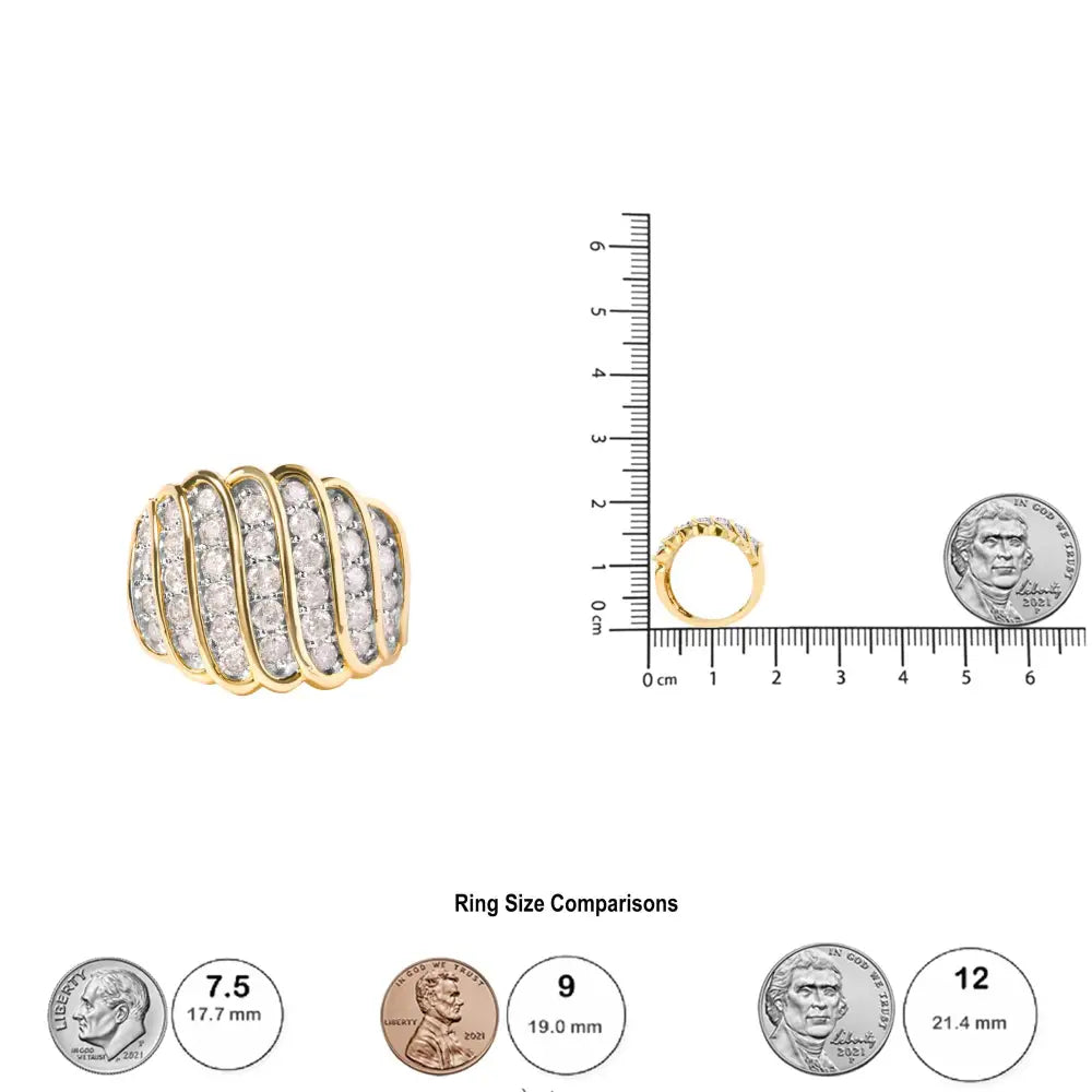 10 Yellow Gold 2.00 Cttw Diamond Multi Row Cocktail Band Ring (i-j Color I1-i2 Clarity) - Fine Jewelry us Direct