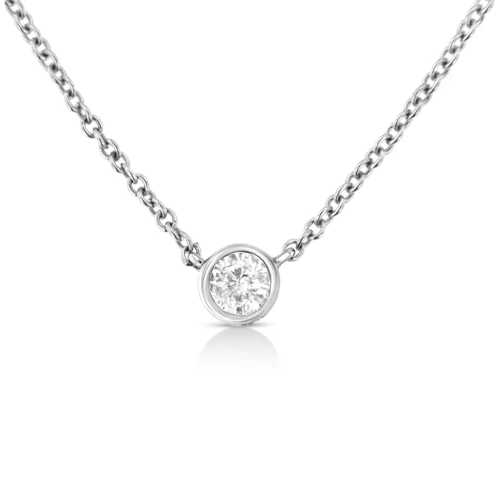 10k Gold 0.10 Carat Diamond Classic Bezel-set Solitaire Pendant Necklace with 16’’-18’’ Adjustable Chain (h-i