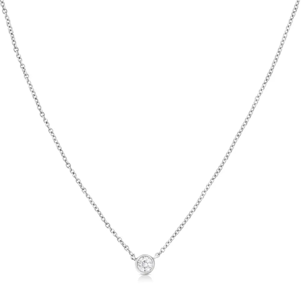 10k Gold 0.10 Carat Diamond Classic Bezel-set Solitaire Pendant Necklace with 16’’-18’’ Adjustable Chain (h-i