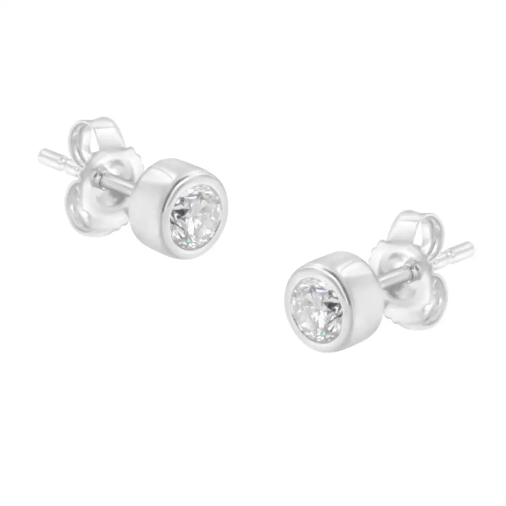 10k Gold 0.30 Cttw Round Brilliant-cut Near Colorless Diamond Bezel-set Stud Earrings (h-i Color I1-i2 Clarity) - Fine