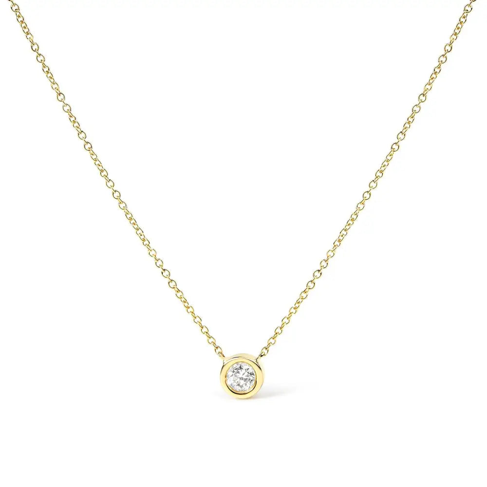 10k Gold 1/10 Carat Round Brilliant-cut Diamond Modern Bezel-set Solitaire 16’’-18’’ Pendant Necklace - Fine