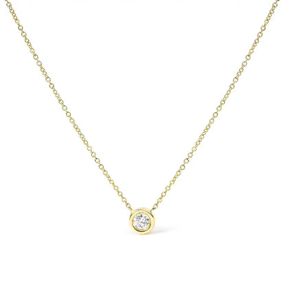 10k Gold 1/10 Carat Round Brilliant-cut Diamond Modern Bezel-set Solitaire 16’’-18’’ Pendant Necklace - Fine