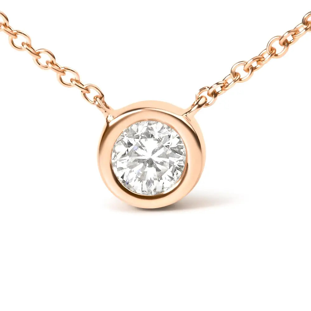 10k Gold 1/10 Carat Round Brilliant-cut Diamond Modern Bezel-set Solitaire 16’’-18’’ Pendant Necklace - Fine