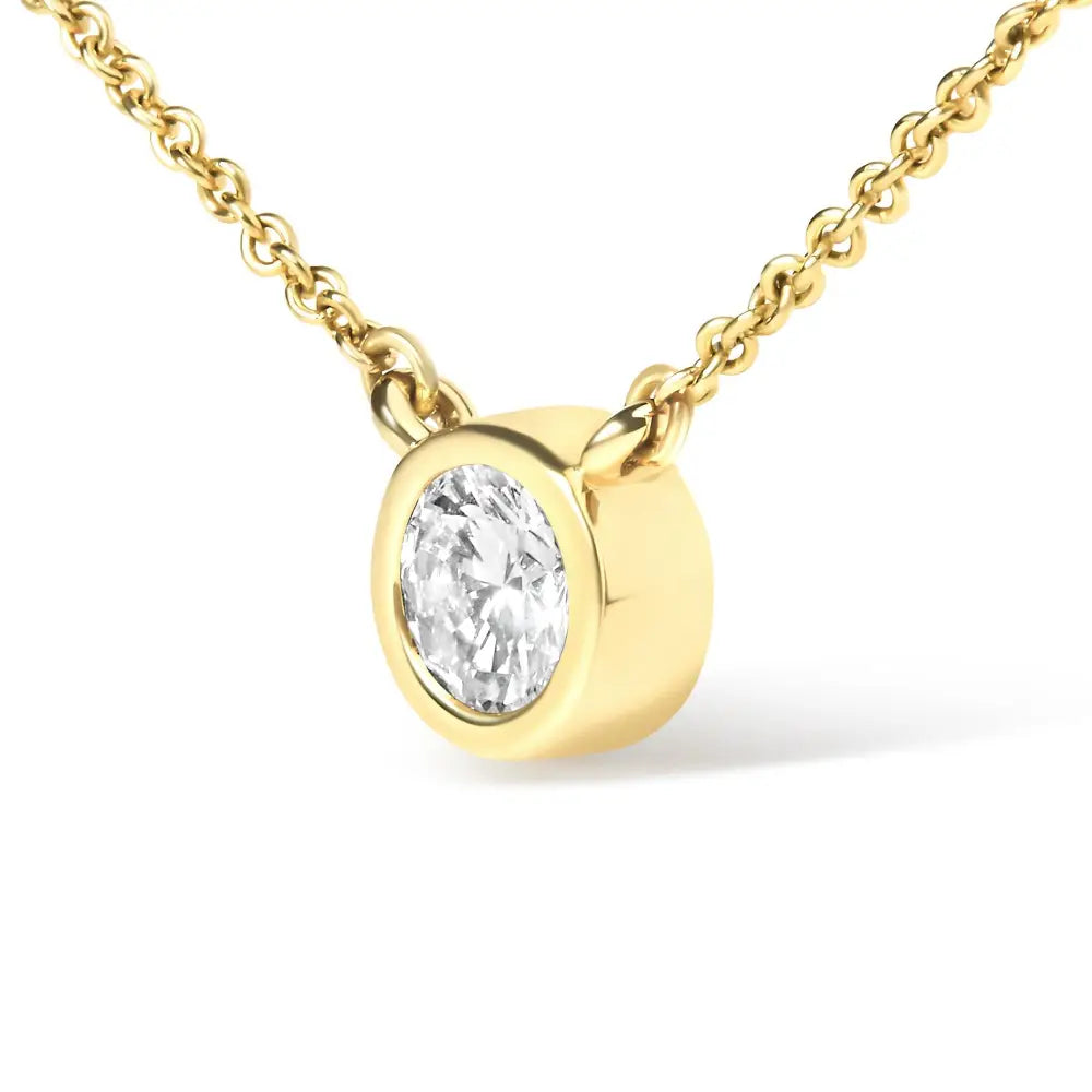 10k Gold 1/10 Carat Round Brilliant-cut Diamond Modern Bezel-set Solitaire 16’’-18’’ Pendant Necklace - Fine