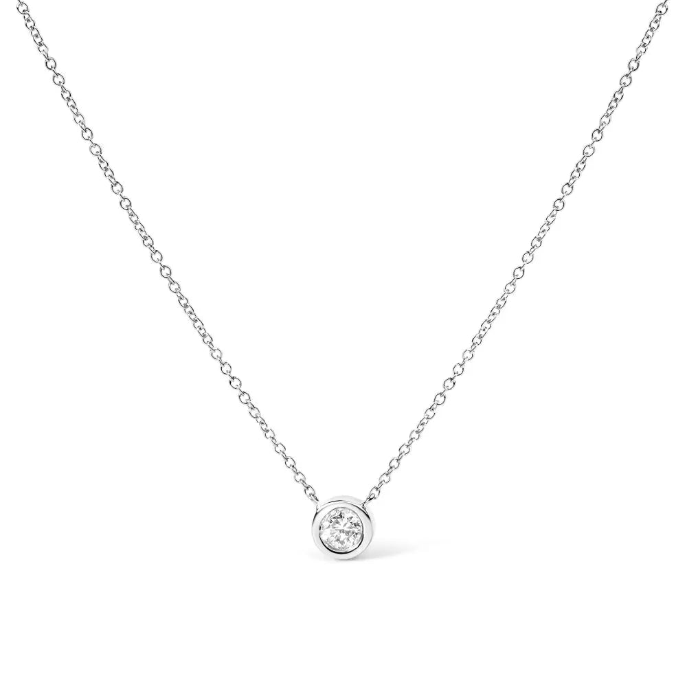 10k Gold 1/10 Carat Round Brilliant-cut Diamond Modern Bezel-set Solitaire 16’’-18’’ Pendant Necklace - Fine