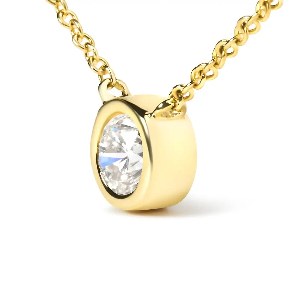 10k Gold 1/10 Carat Round Brilliant-cut Diamond Modern Bezel-set Solitaire 16’’-18’’ Pendant Necklace - Fine